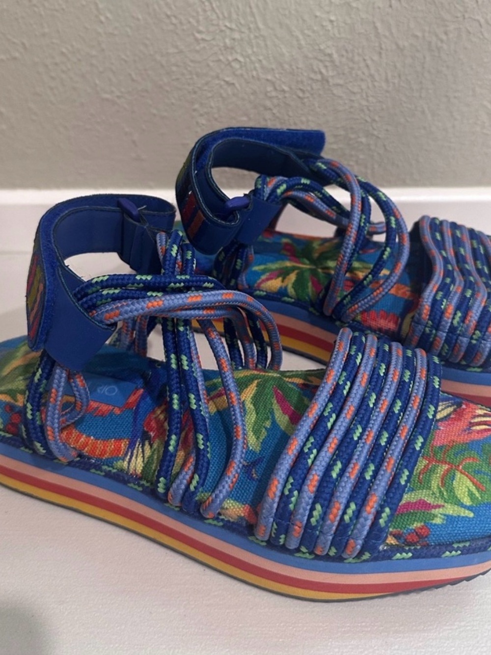 FARM Rio Blue Floral Rope Lace-Up Platform Sandals
